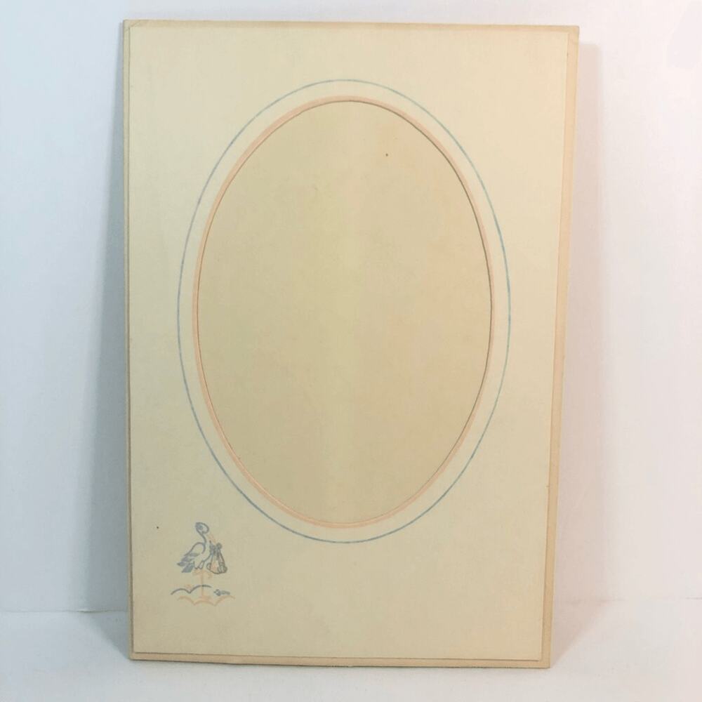 vintage 1950s newborn baby photo holder card stock stork blue pink